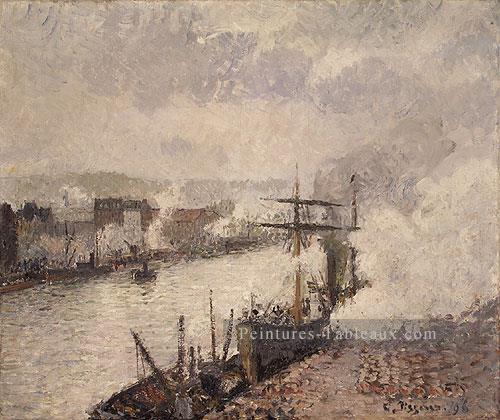 Bateaux à vapeur dans le port de Rouen 1896 postCamille Pissarro Peintures à l'huile